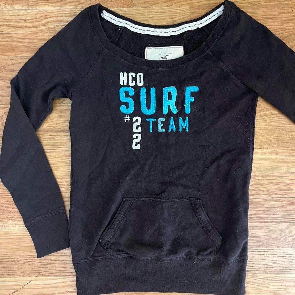 Hollister Black/Brown Vintage Early 2000s Surf Team Long Sleeve Henley Tee